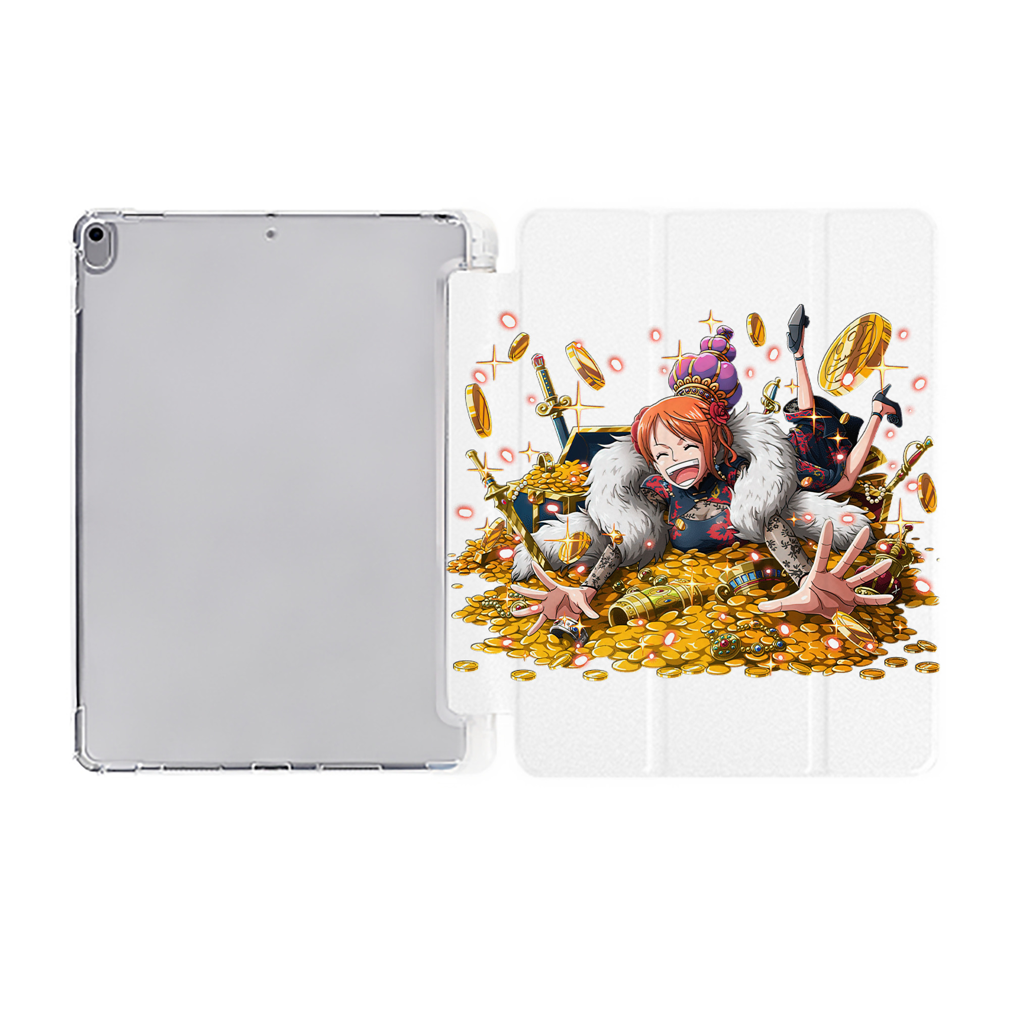 （画像用） ワンピース ナミ ONE PIECE Nami IPad ケース ペン収納付き 三つ折りスタンド PUレザー×シリコン 対応機種9.5/10.5/10.9インチ